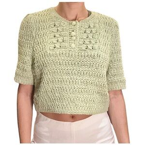 Caroline Constas Crochet Sage Green Short Sleeve Top